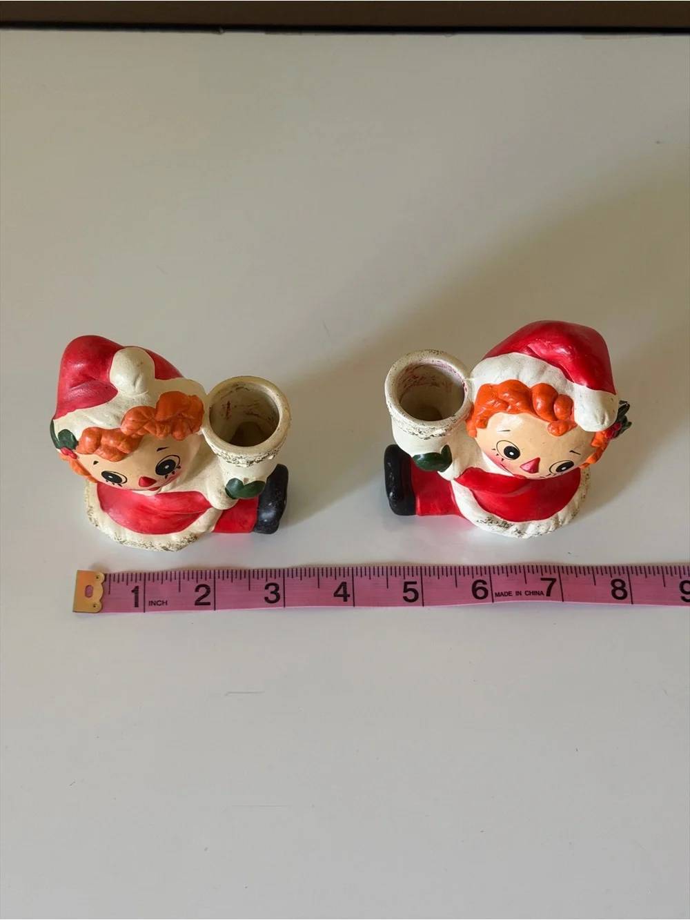Napcoware Raggedy Ann Christmas Candleholders Pair